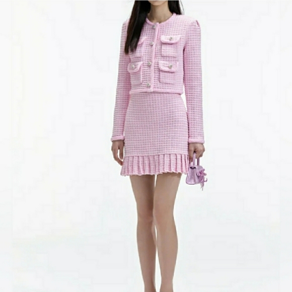 Self-Portrait pink skirt cardigan knit set brand new - Picture 1 of 11